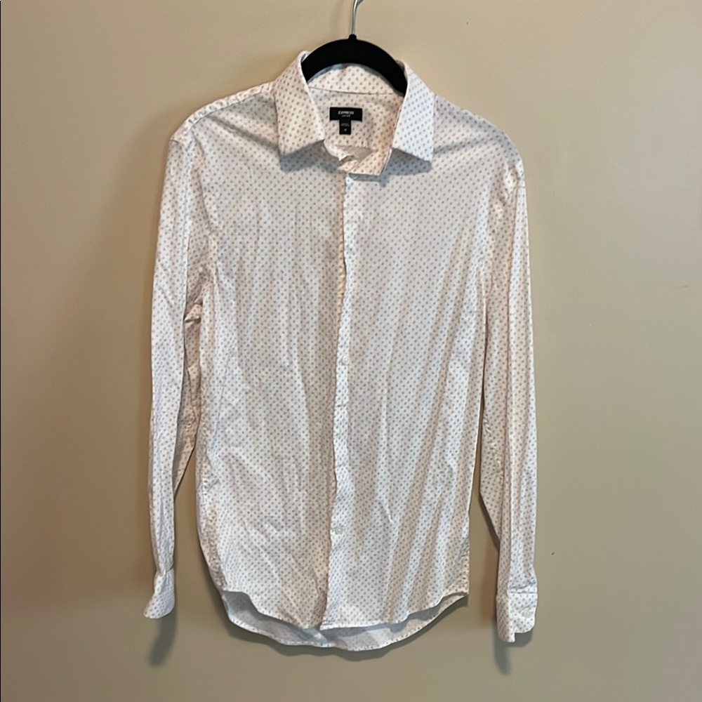 Express Men's White Patterned dress  Shirt